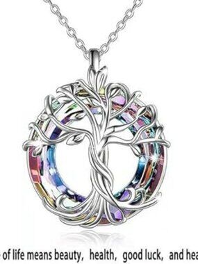 NEW Tree of Life Pendant Necklace with Shining Crystal Colorful Round Friendship